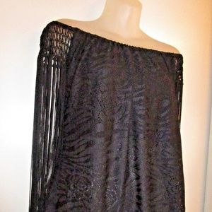 Sky Off Shoulder Fringe Black Top Lace NWT Sexy